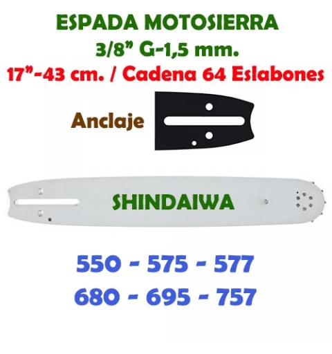 Espada Motosierra Shindaiwa 3/8" G-1,5 43 cm. 120091