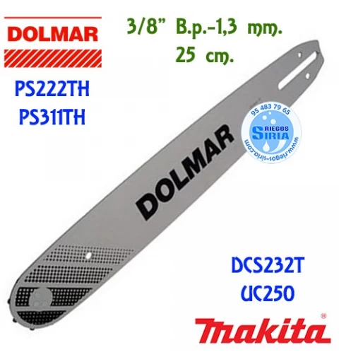 Barra 25cm 3/8"BP 1,3mm Dolmar PS222TH PS311TH Makita DCS232T UC250 168406-9